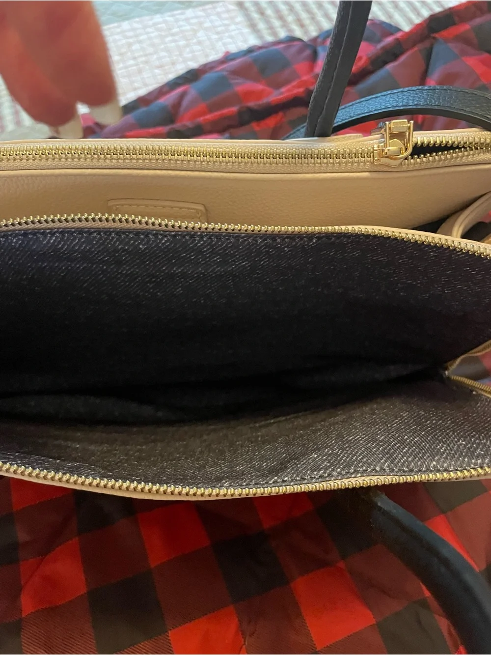 Classic Two-Tone Leatherette Briefcase Bag - Black & Cream